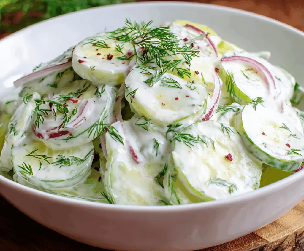 Easy Creamy Cucumber Salad Recipe