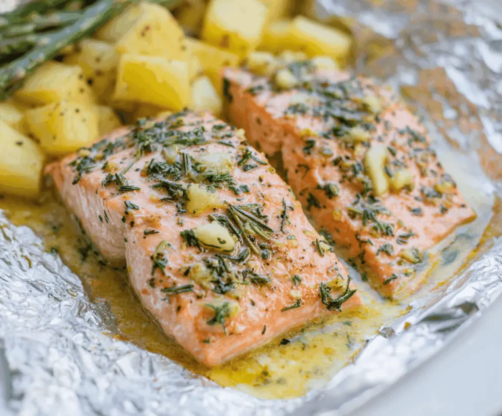Easy Salmon Foil Packs with Pineapple and Garlic Butter