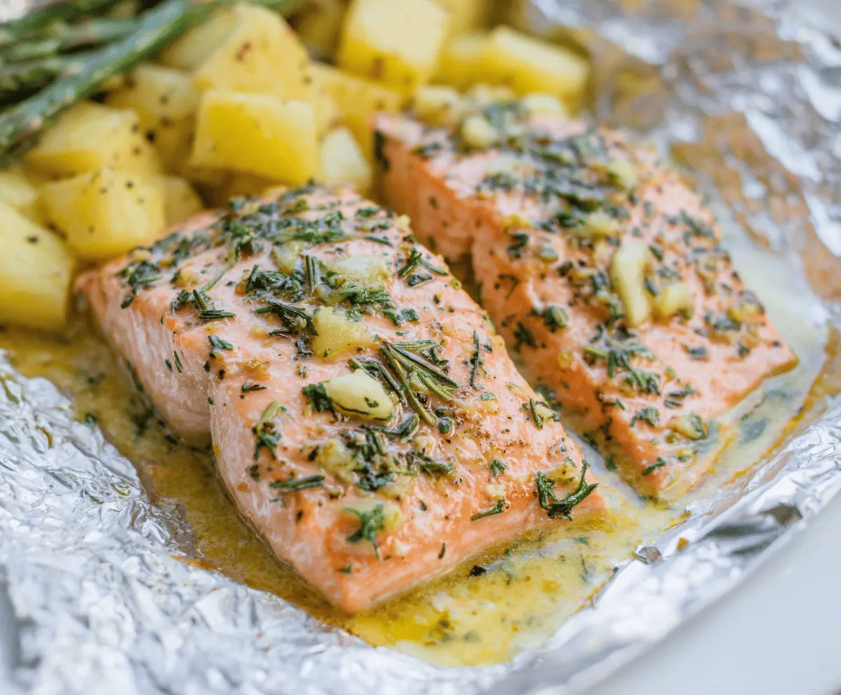 Easy Salmon Foil Packs with Pineapple and Garlic Butter