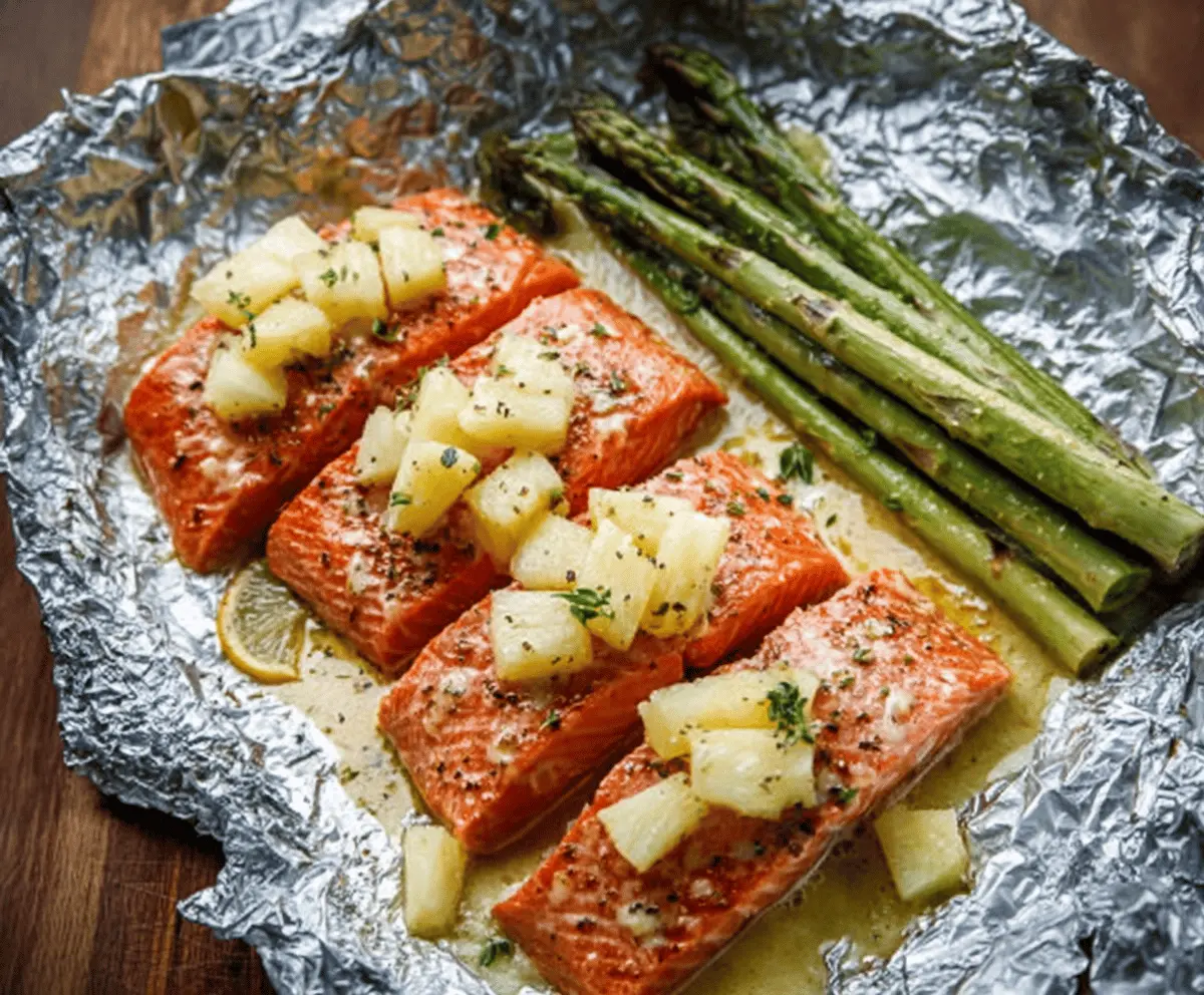 Easy Salmon Foil Packs with Pineapple and Garlic Butter