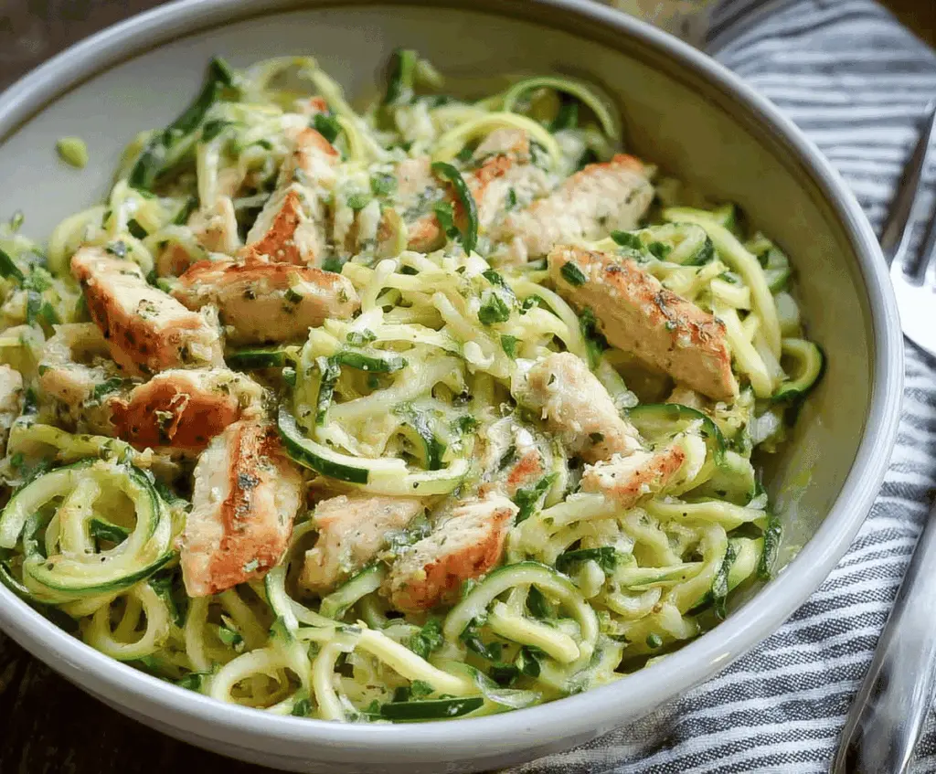 Creamy Zucchini Noodle Chicken Alfredo Recipe