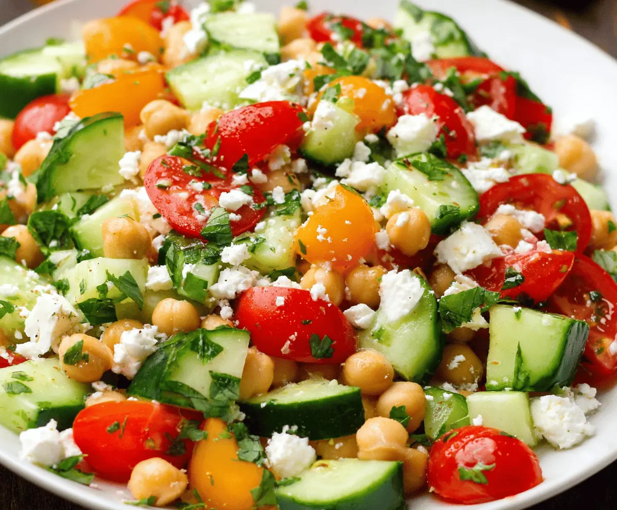 Healthy Chickpea Cucumber Salad With Feta And Tomatoes
