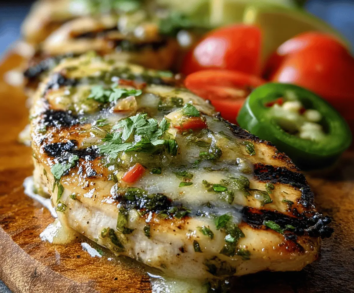 Grilled salsa verde chicken with pepper jack cheese 